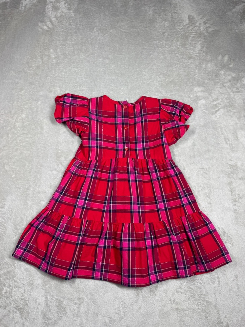 Tucker + Tate Red Pink Silver Plaid Ruffle Holiday Dress Girls Size 2 - Picture 10 of 15